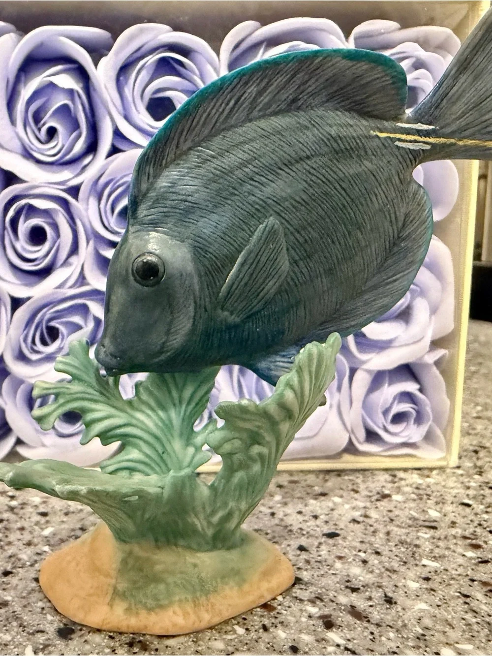 Vintage Franklin Mint Decorative Ceramic Tropical Fish Figurine - Orange & Teal